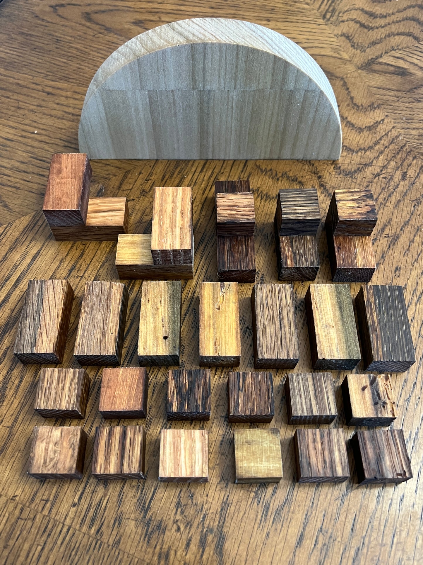 Wooden block wall art on a wooden surface