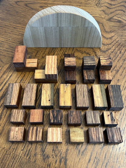 Wooden block wall art on a wooden surface