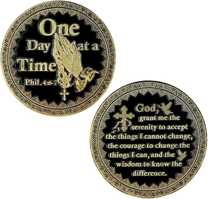 Two round coins with religious inscriptions and symbols on a white background