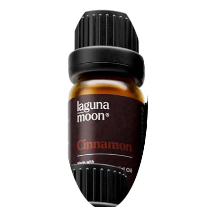 Bottle of Laguna Moon cinnamon oil on a white background