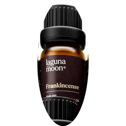 Laguna Moon Frankincense essential oil bottle with black cap