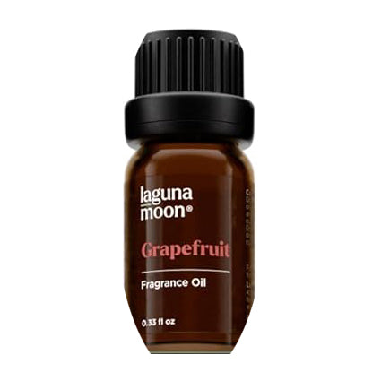 Grapefruit fragrance oil bottle by Laguna Moon with a black cap on a white background