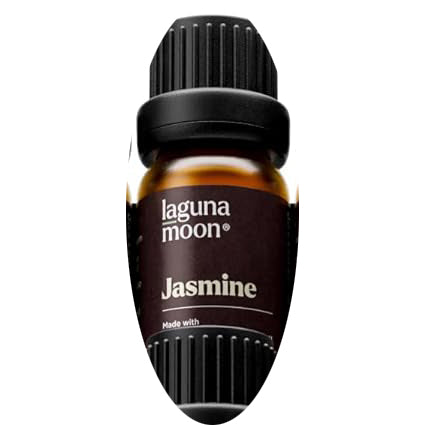Laguna Moon Jasmine essential oil bottle with a close-up view.
