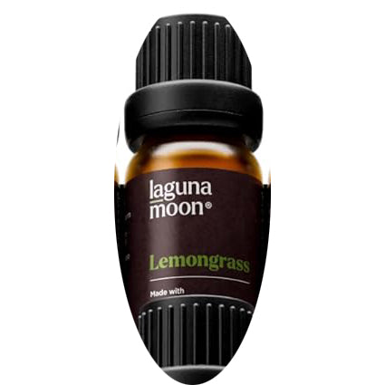 Laguna Moon Lemongrass essential oil bottle on a dark background