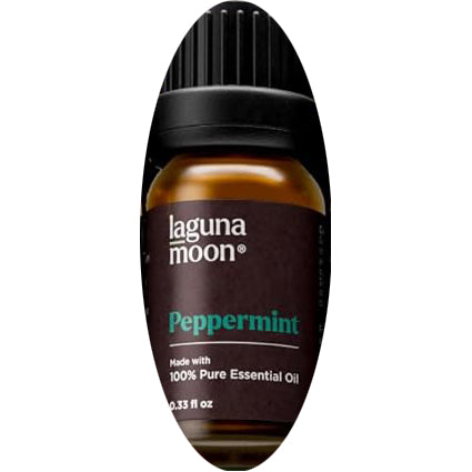 Laguna Moon peppermint essential oil bottle with dark brown label