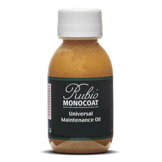 Bottle of Rubio Monocoat Universal Maintenance Oil on a white background