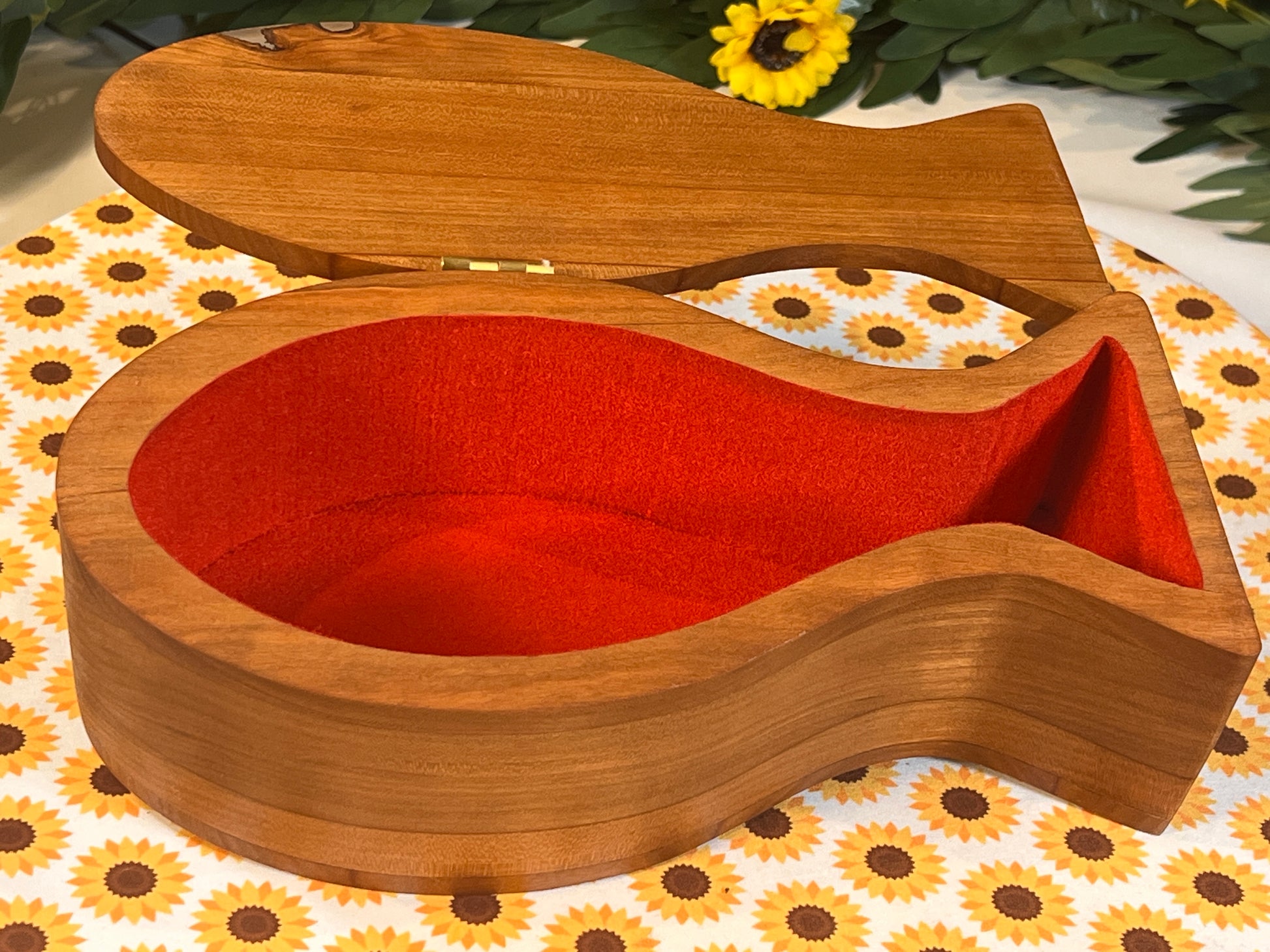 Ichthus Flip Top Keepsake Box, open showing crushed rayon interior, second box